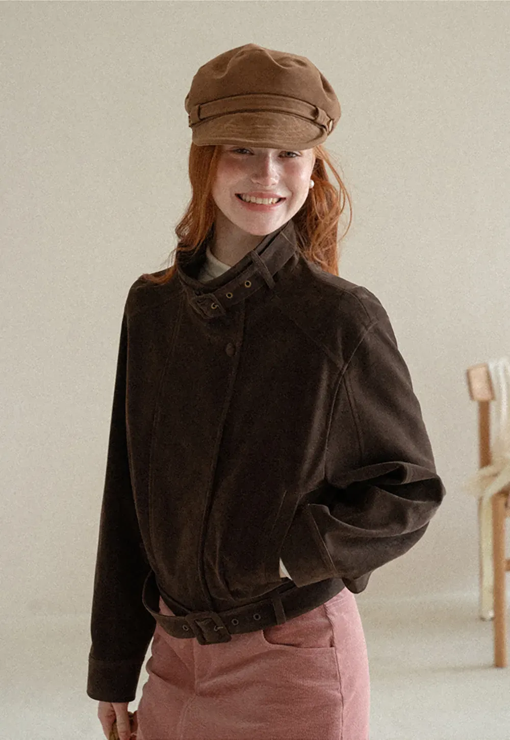 Velvet Stand Collar Short Jacket
