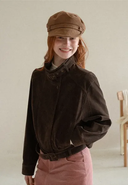 Velvet Stand Collar Short Jacket