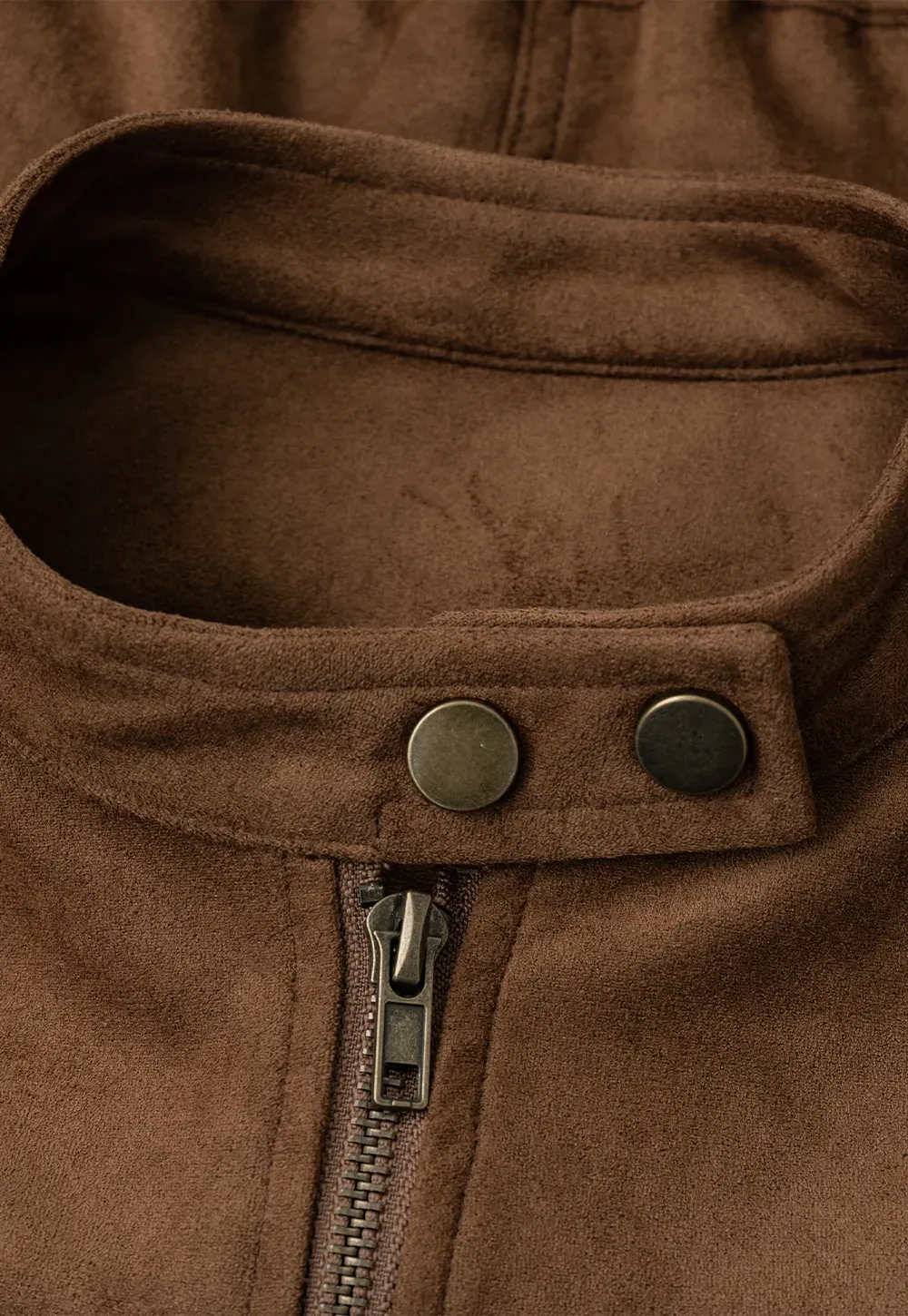 Suede Texture Stand Collar Zip Front Short Jacket
