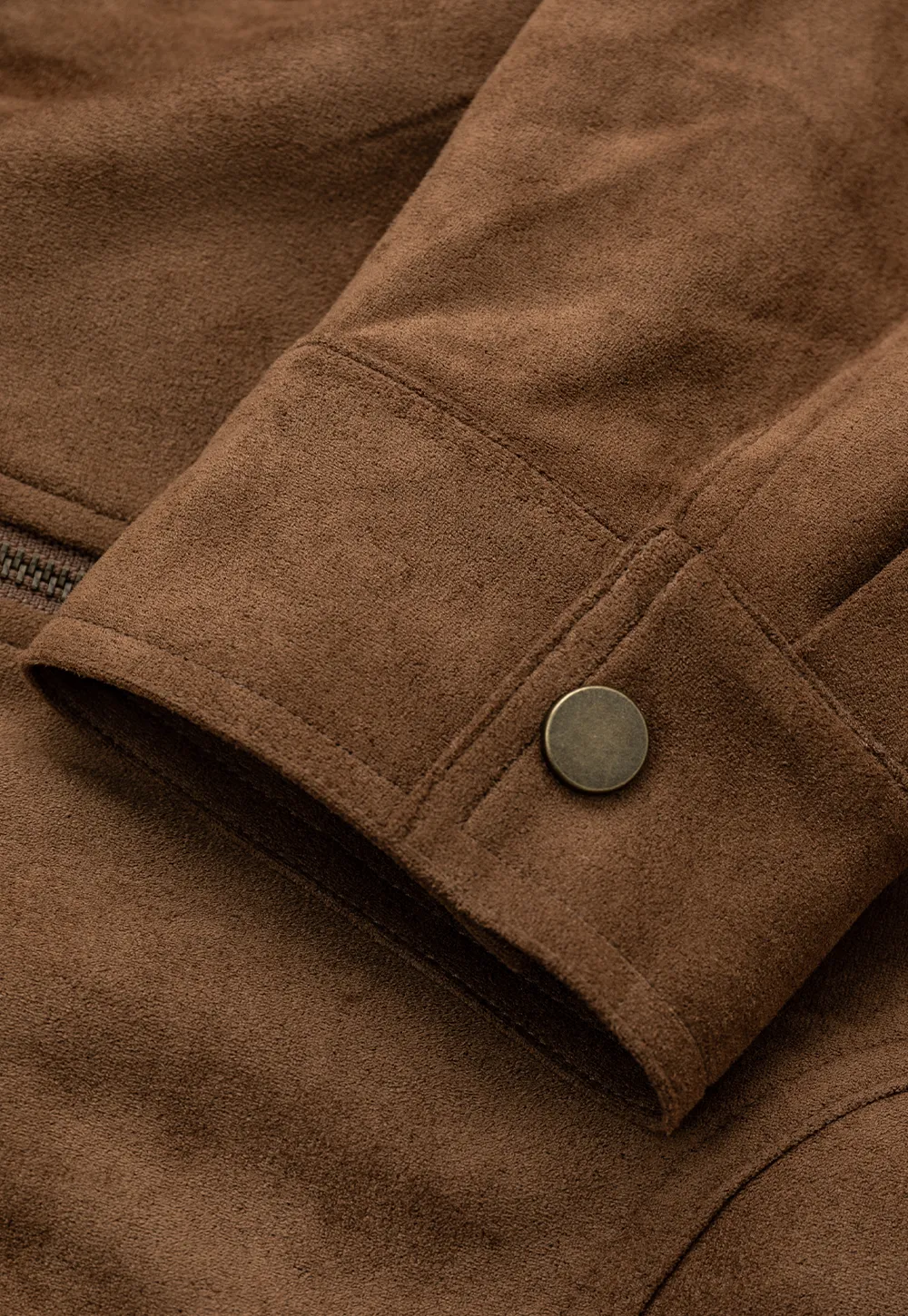 Suede Texture Stand Collar Zip Front Short Jacket