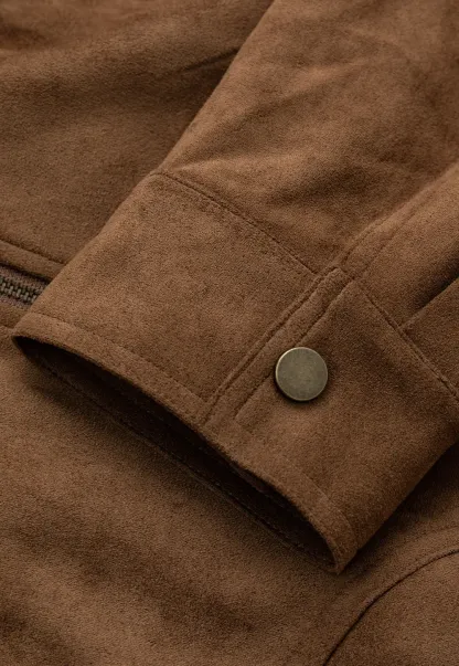 Suede Texture Stand Collar Zip Front Short Jacket