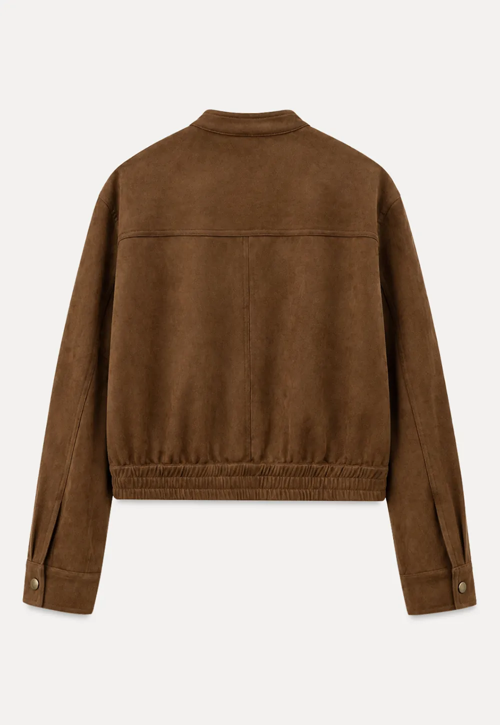 Suede Texture Stand Collar Zip Front Short Jacket