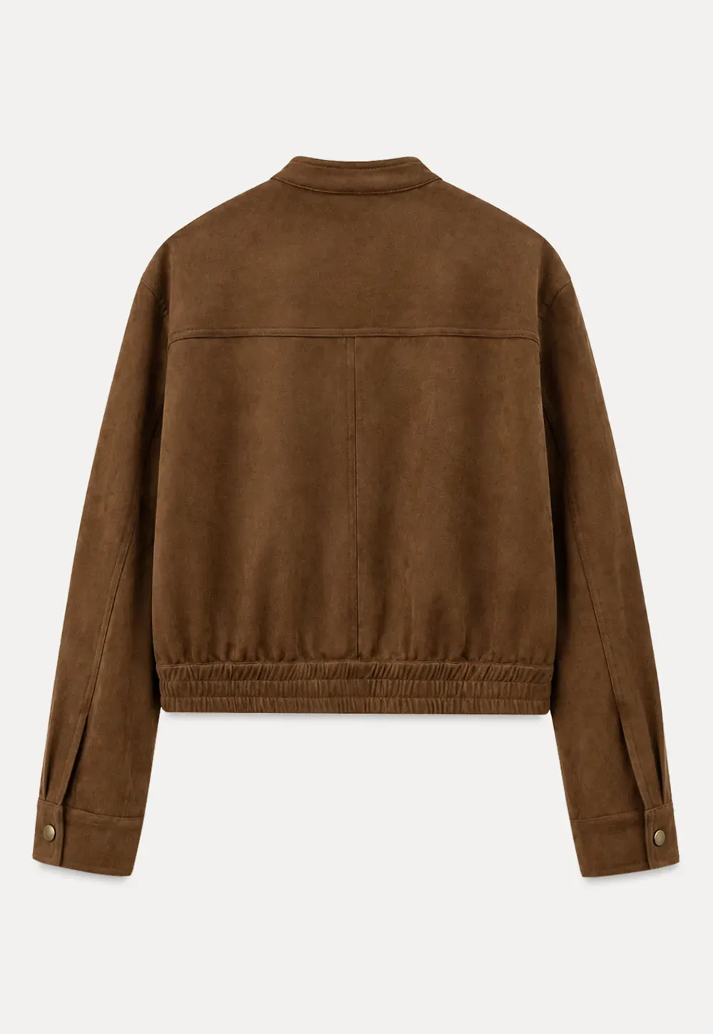 Suede Texture Stand Collar Zip Front Short Jacket