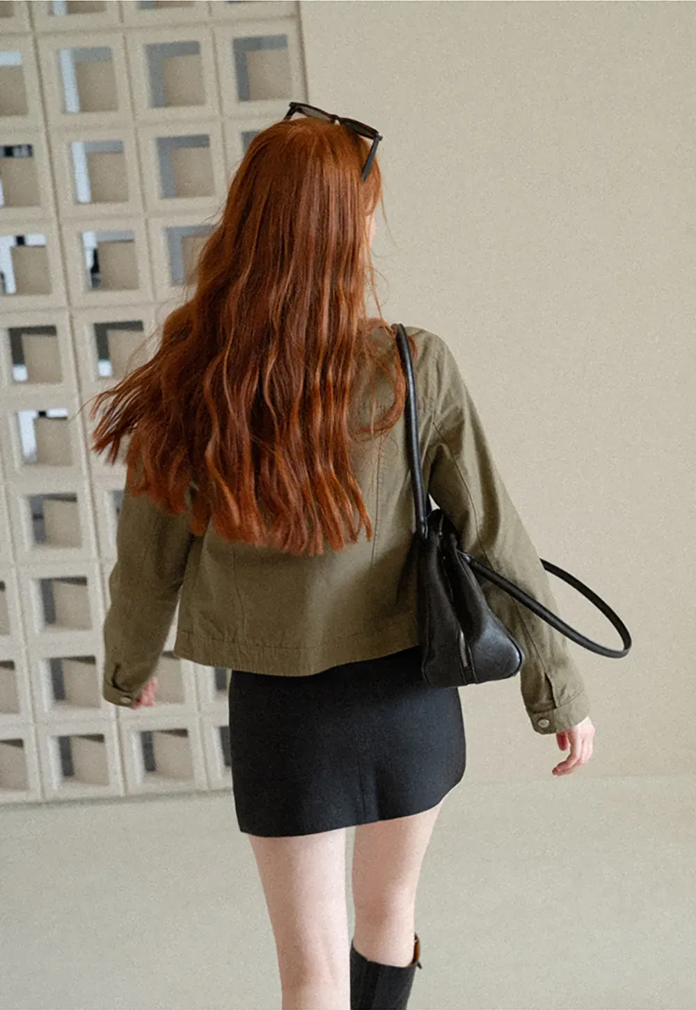 Cropped Stand Collar Zip Front Short Jacket