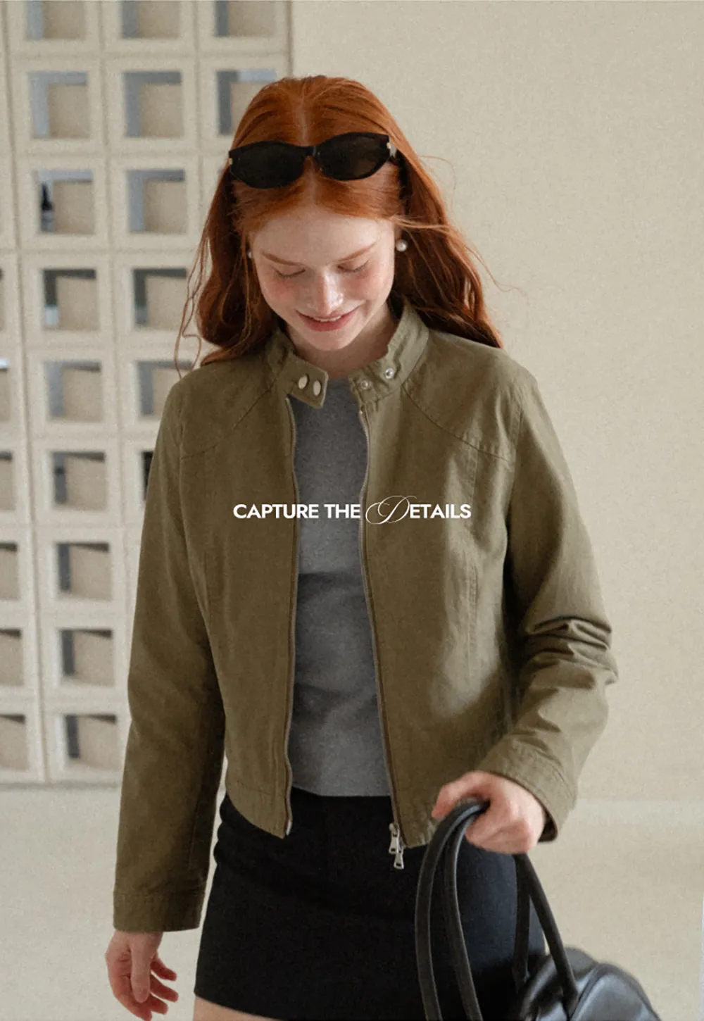 Cropped Stand Collar Zip Front Short Jacket