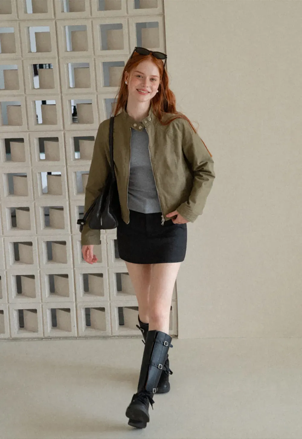 Cropped Stand Collar Zip Front Short Jacket