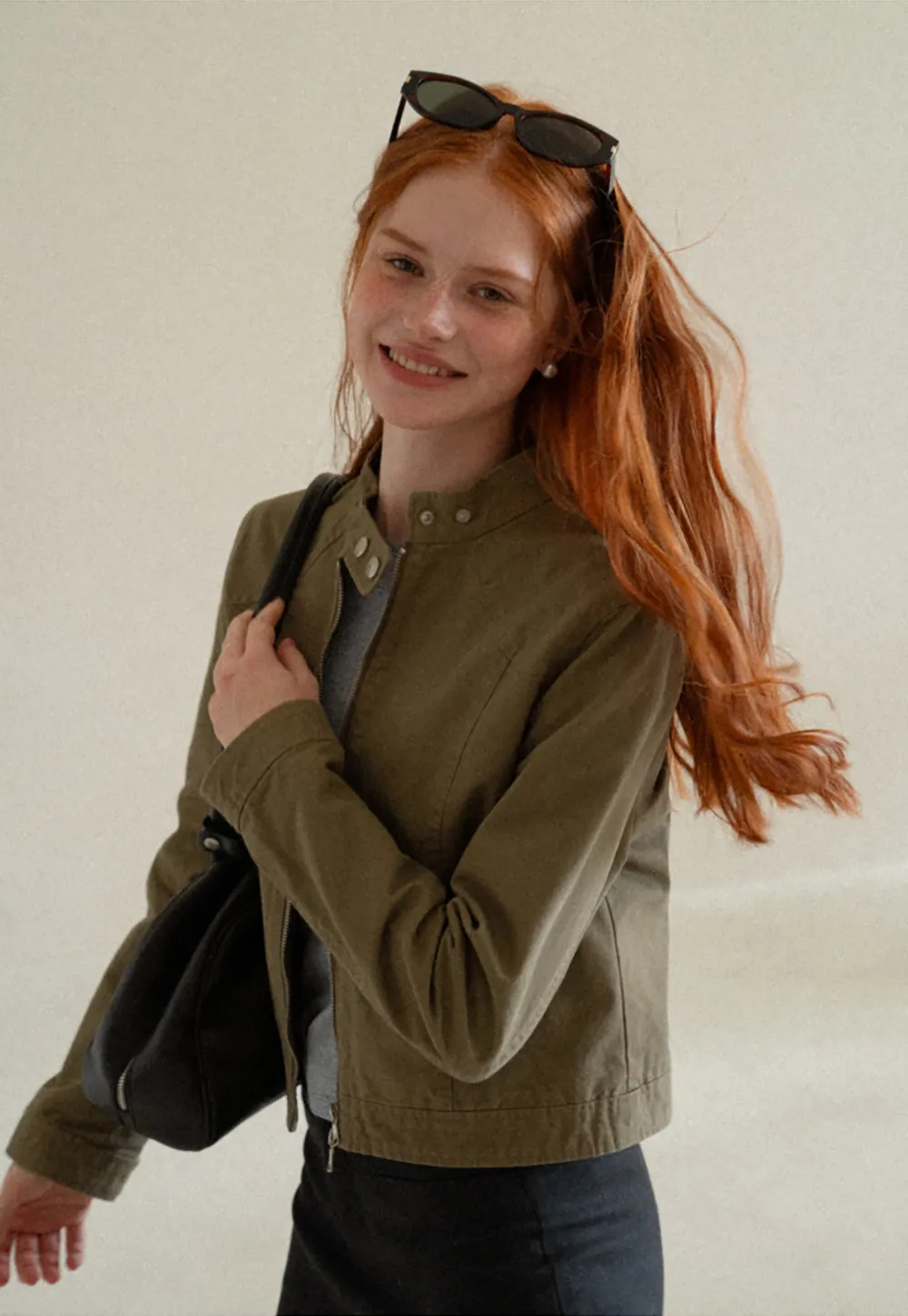 Cropped Stand Collar Zip Front Short Jacket