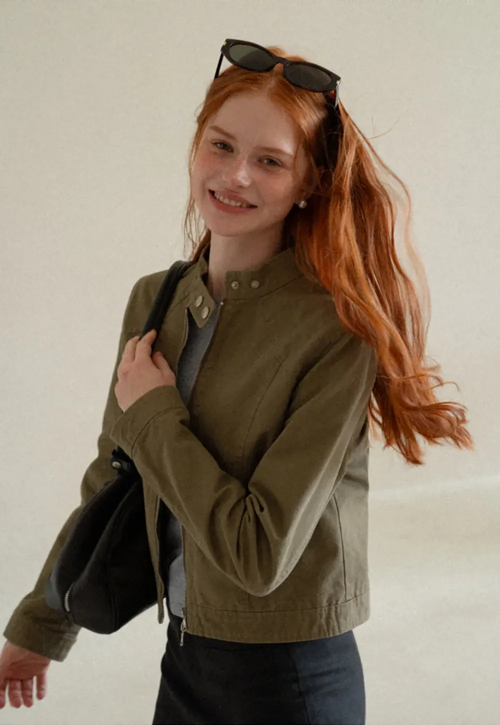 Cropped Stand Collar Zip Front Short Jacket