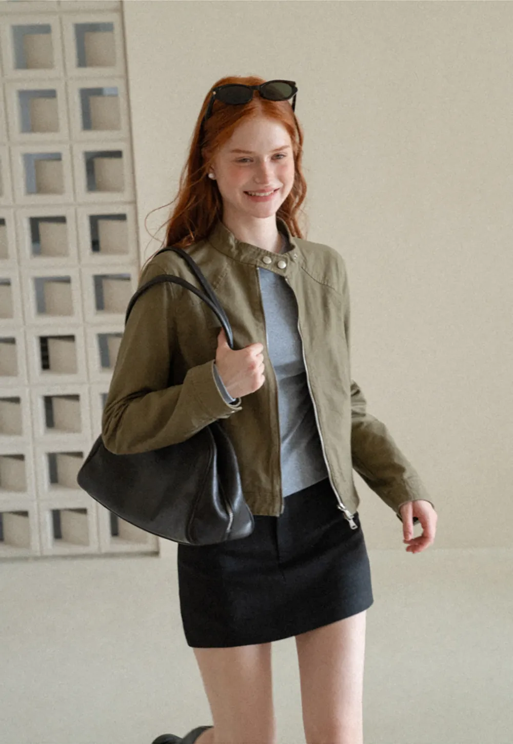 Cropped Stand Collar Zip Front Short Jacket