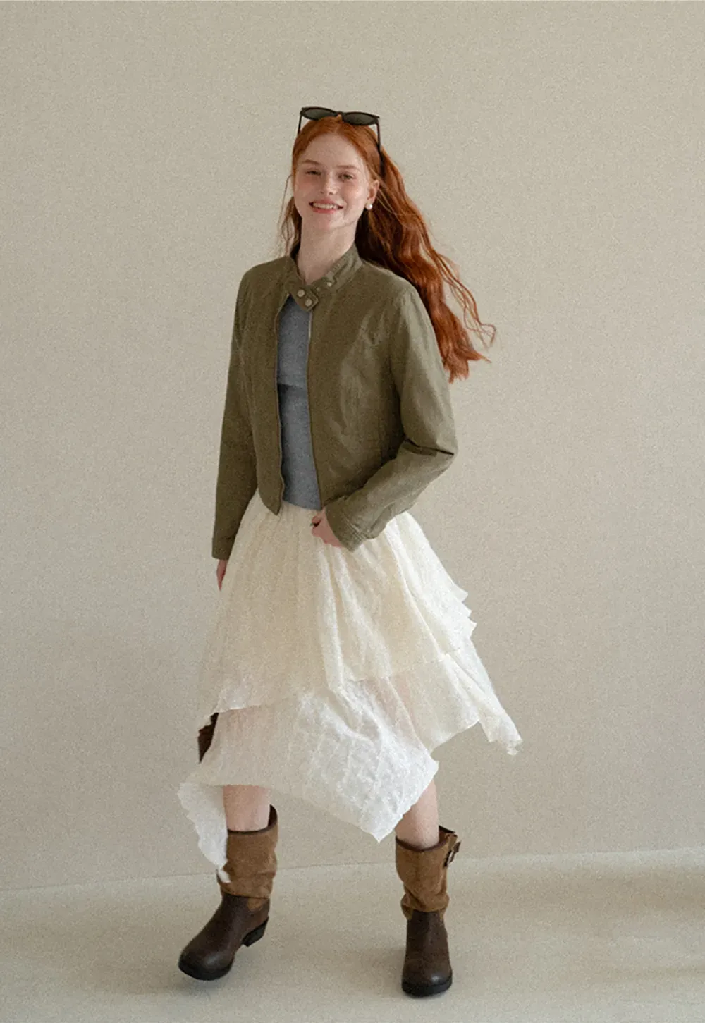 Cropped Stand Collar Zip Front Short Jacket