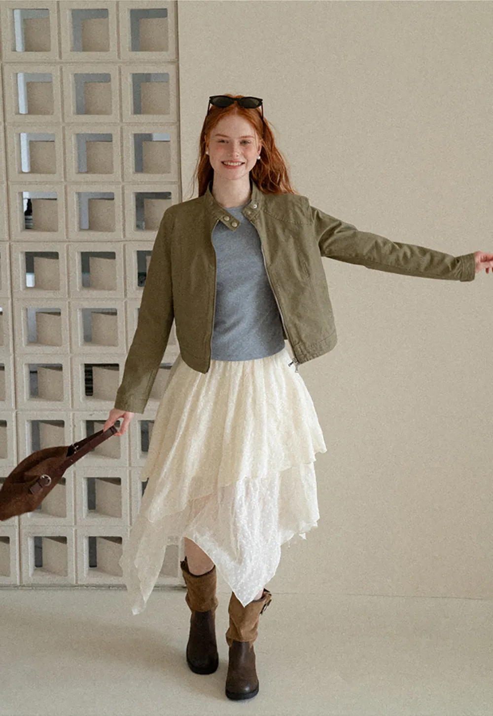 Cropped Stand Collar Zip Front Short Jacket