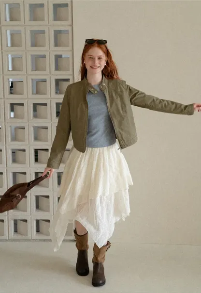 Cropped Stand Collar Zip Front Short Jacket