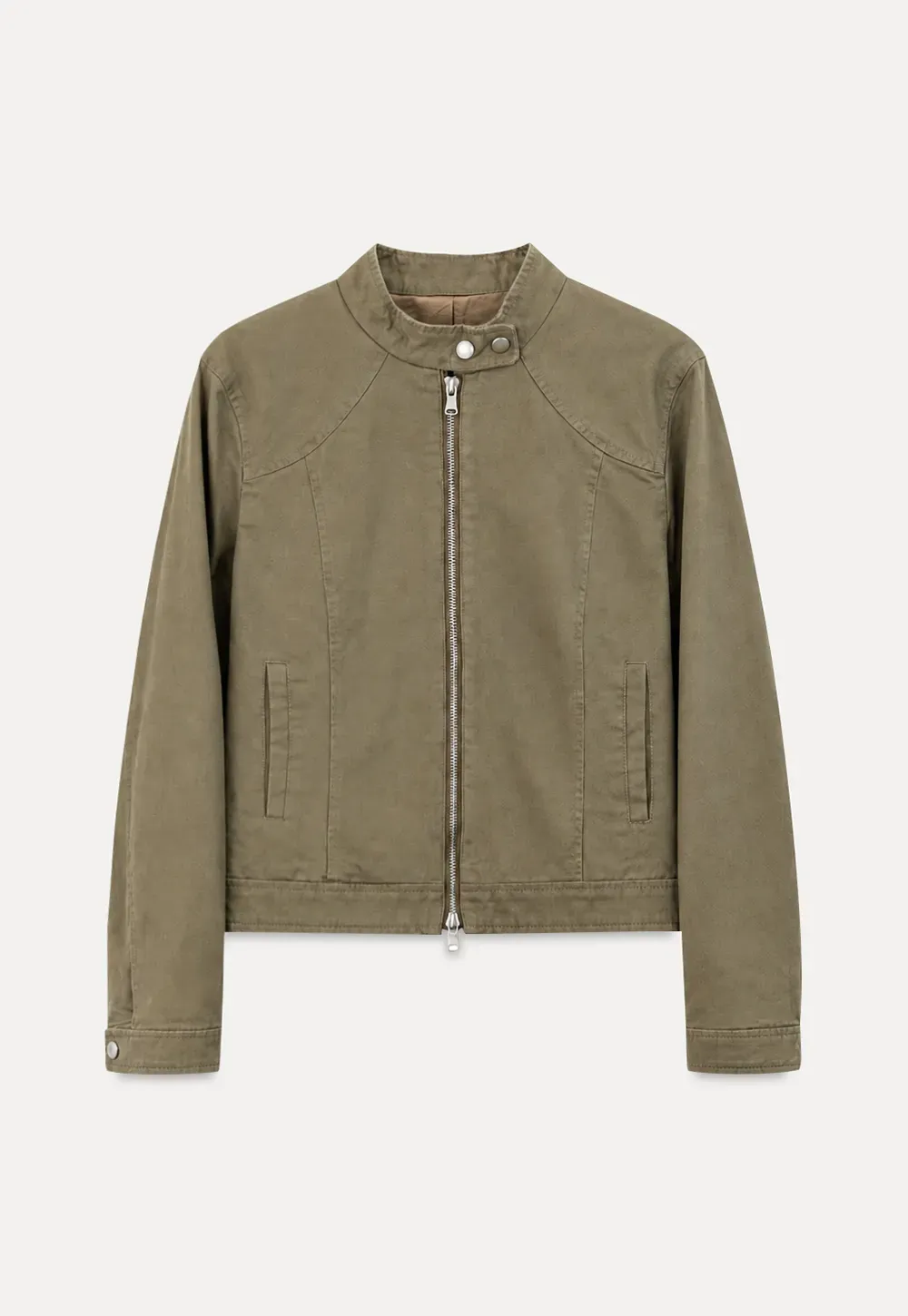 Cropped Stand Collar Zip Front Short Jacket