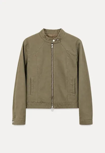 Cropped Stand Collar Zip Front Short Jacket
