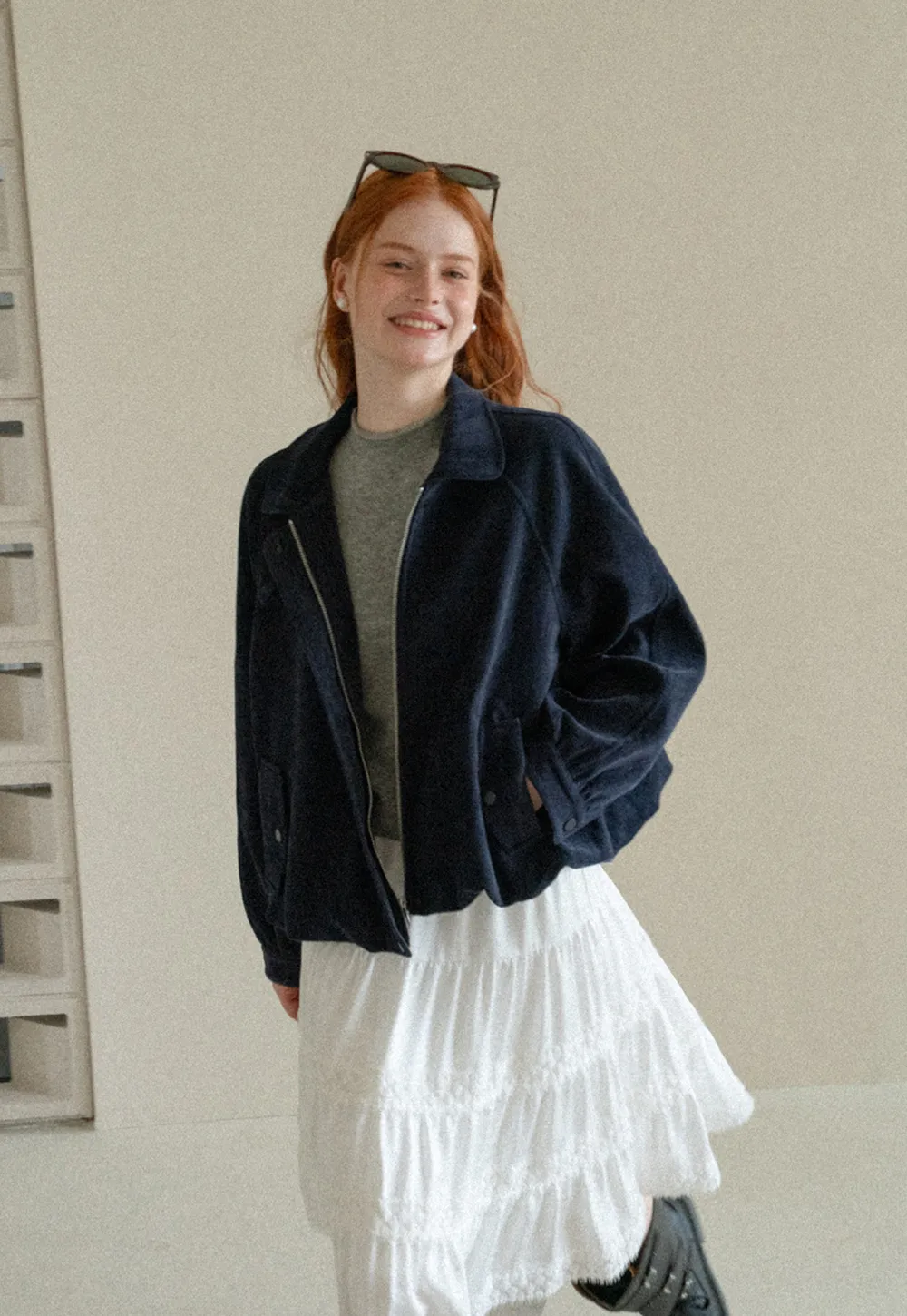 Velvet Cropped Jacket with Zip Front and Patch Pockets