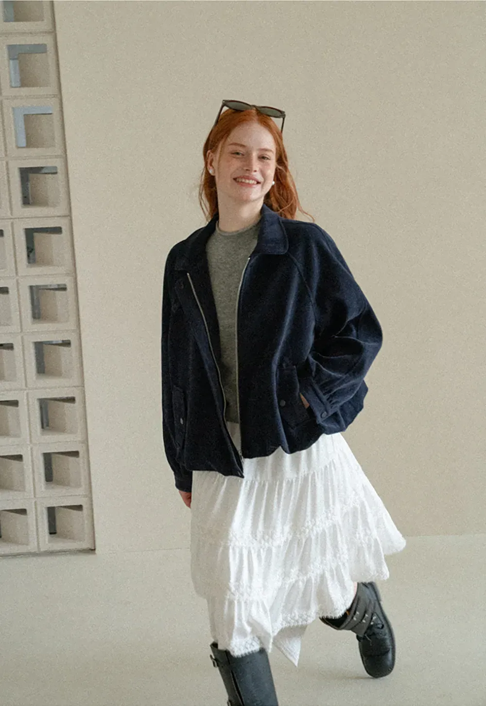 Velvet Cropped Jacket with Zip Front and Patch Pockets
