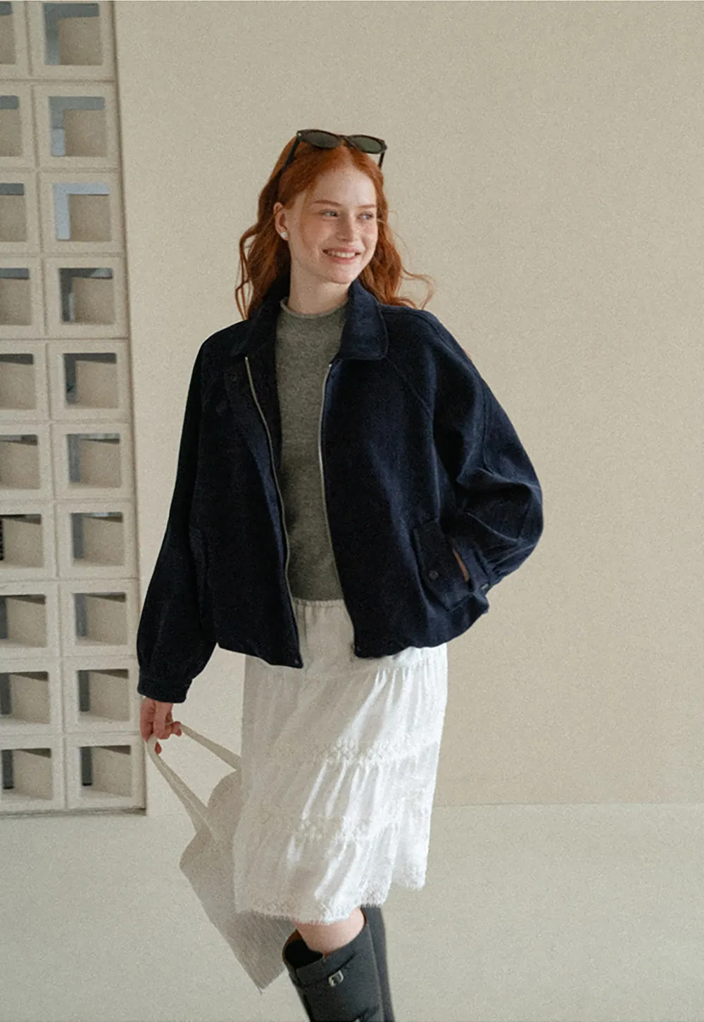 Velvet Cropped Jacket with Zip Front and Patch Pockets