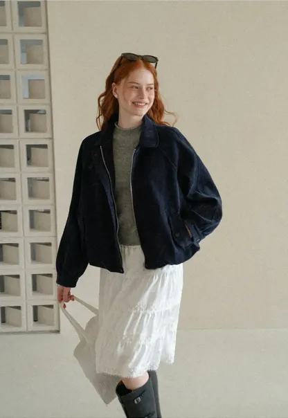 Velvet Cropped Jacket with Zip Front and Patch Pockets