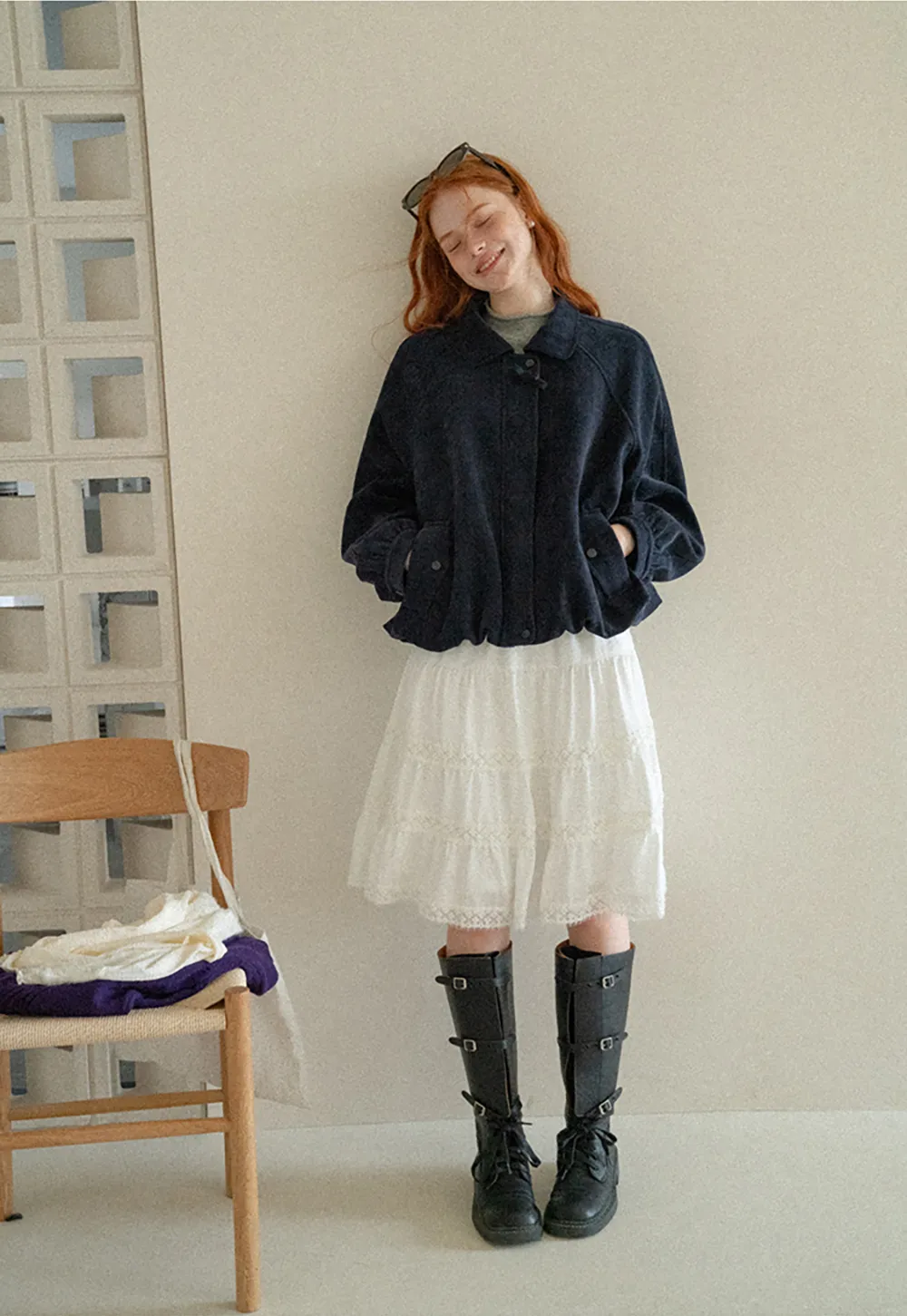 Velvet Cropped Jacket with Zip Front and Patch Pockets