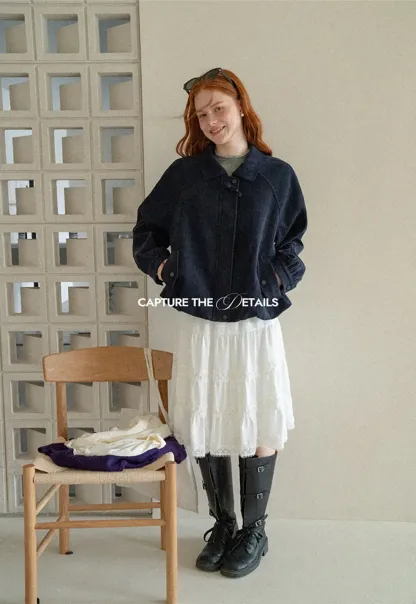 Velvet Cropped Jacket with Zip Front and Patch Pockets