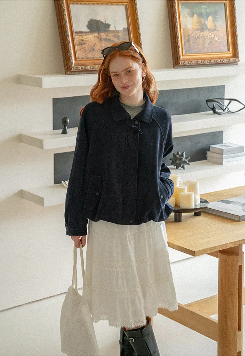 Velvet Cropped Jacket with Zip Front and Patch Pockets
