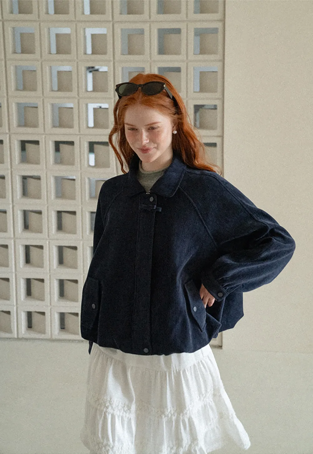 Velvet Cropped Jacket with Zip Front and Patch Pockets