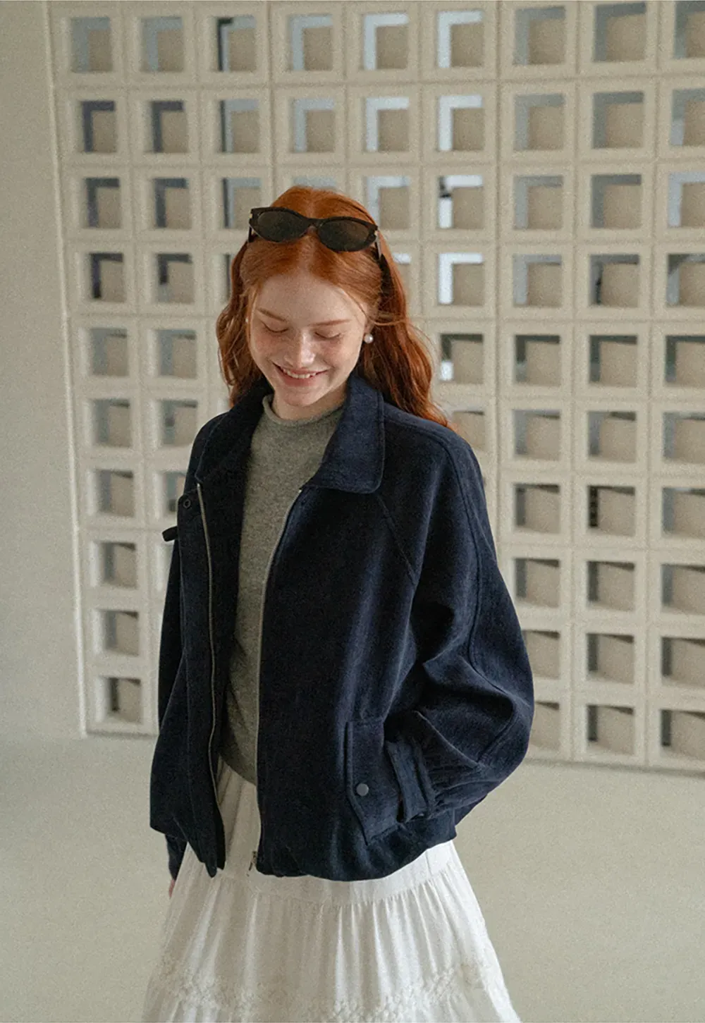 Velvet Cropped Jacket with Zip Front and Patch Pockets