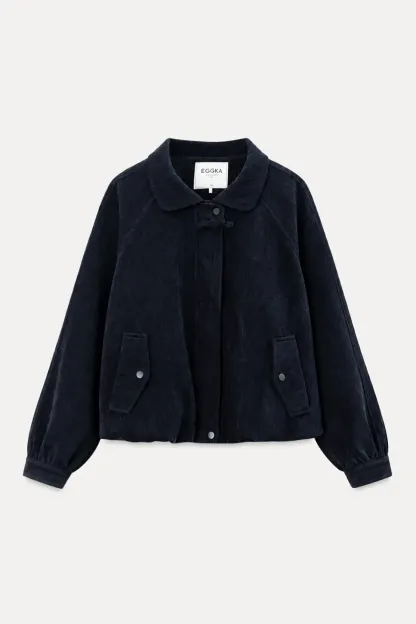 Velvet Cropped Jacket with Zip Front and Patch Pockets