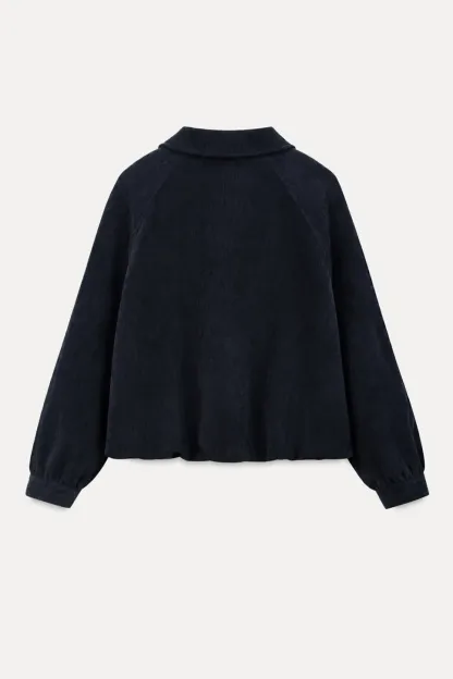 Velvet Cropped Jacket with Zip Front and Patch Pockets