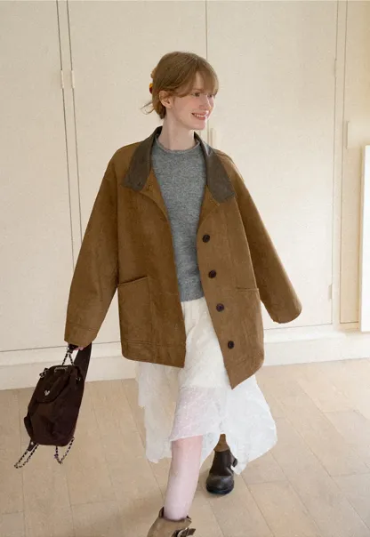 Suede Texture Oversized Short Jacket