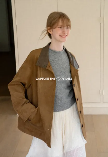 Suede Texture Oversized Short Jacket