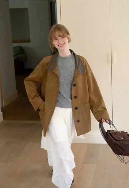 Suede Texture Oversized Short Jacket