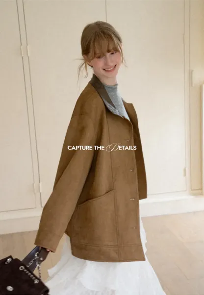 Suede Texture Oversized Short Jacket