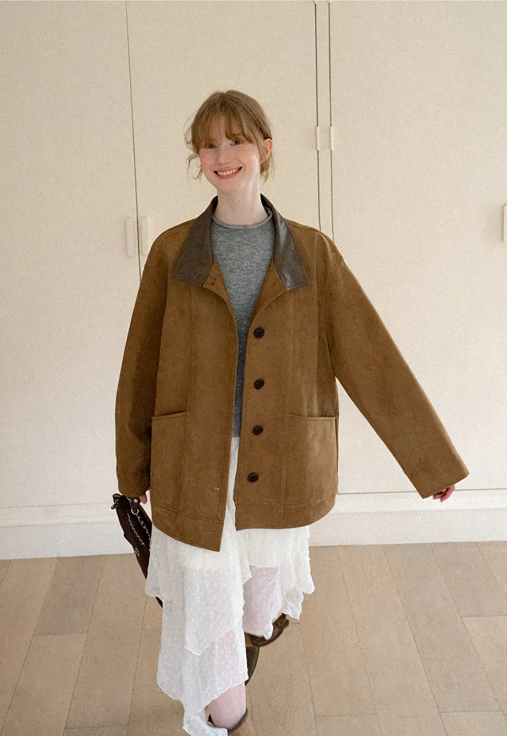 Suede Texture Oversized Short Jacket