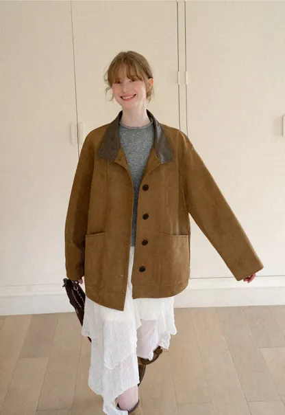 Suede Texture Oversized Short Jacket