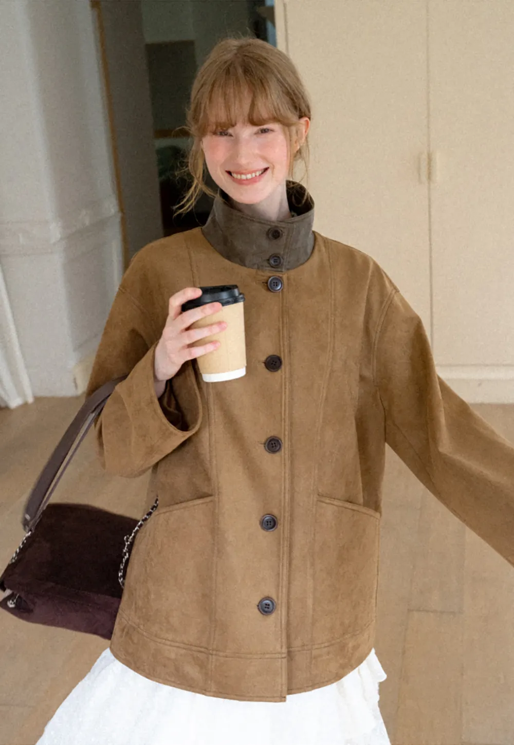 Suede Texture Oversized Short Jacket