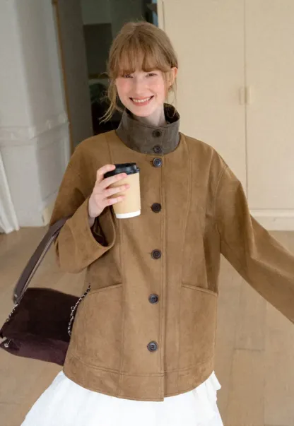 Suede Texture Oversized Short Jacket