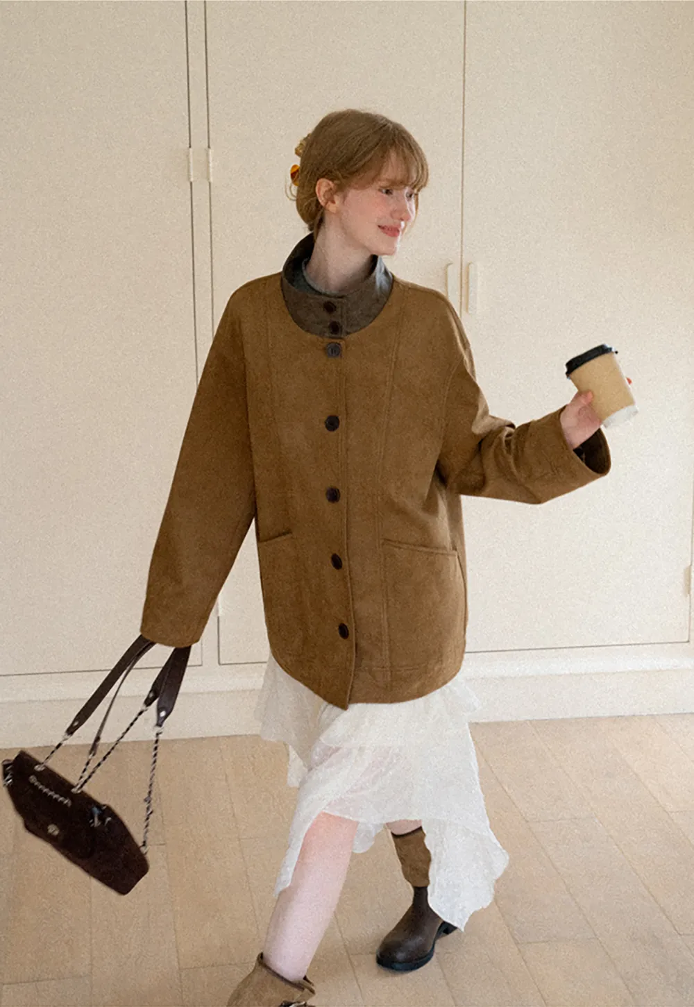 Suede Texture Oversized Short Jacket