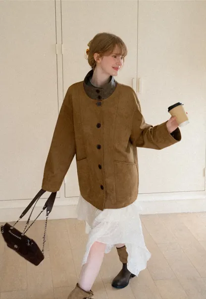 Suede Texture Oversized Short Jacket