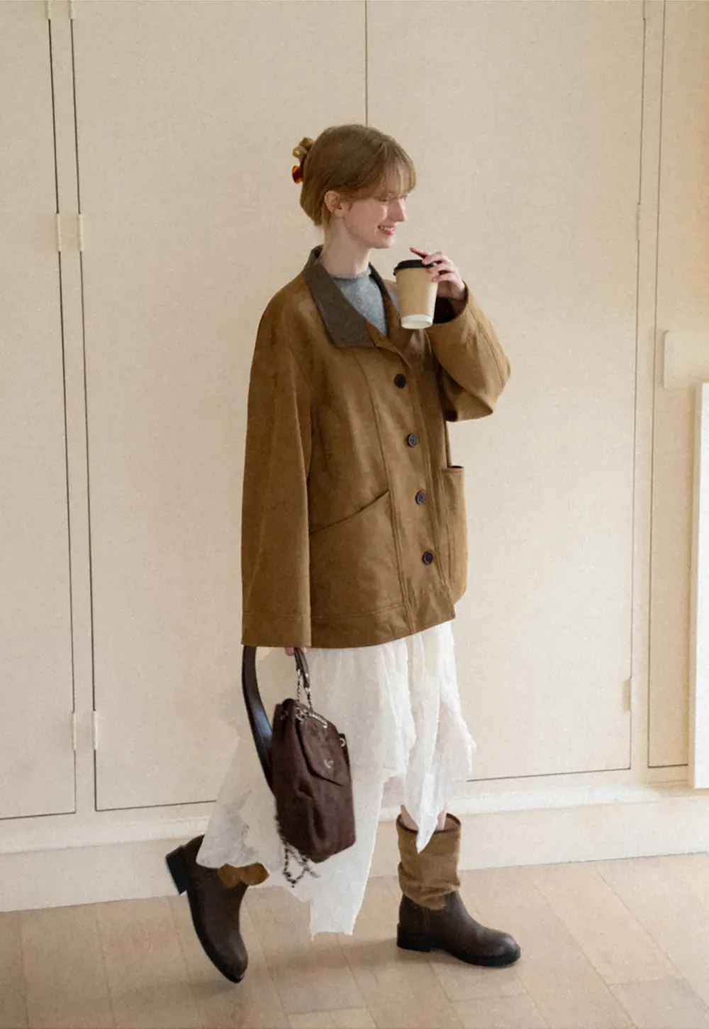 Suede Texture Oversized Short Jacket