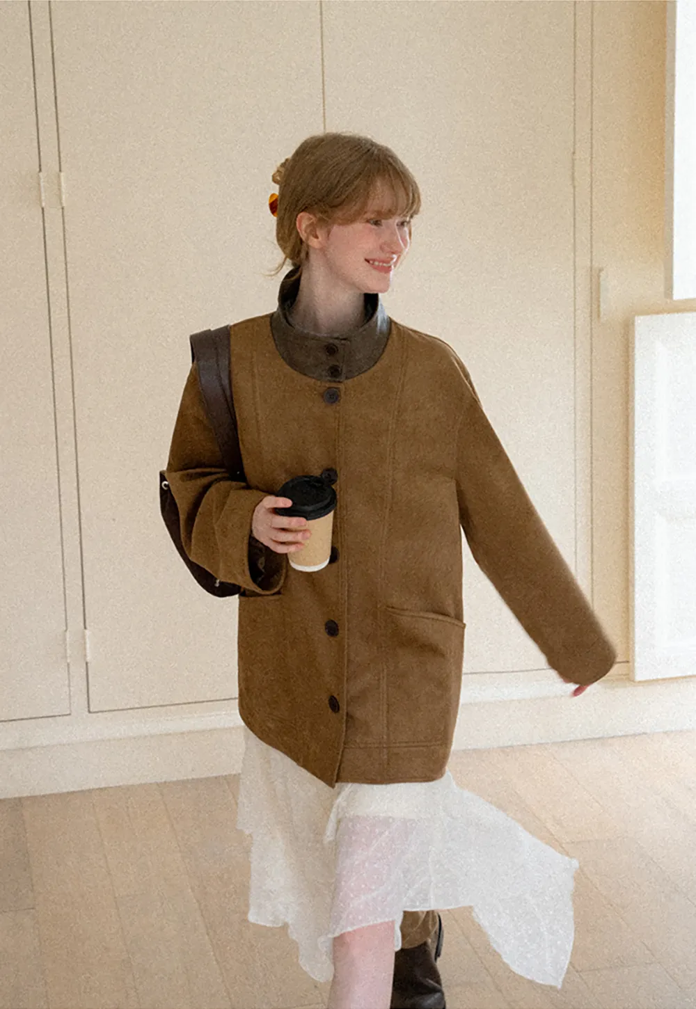 Suede Texture Oversized Short Jacket