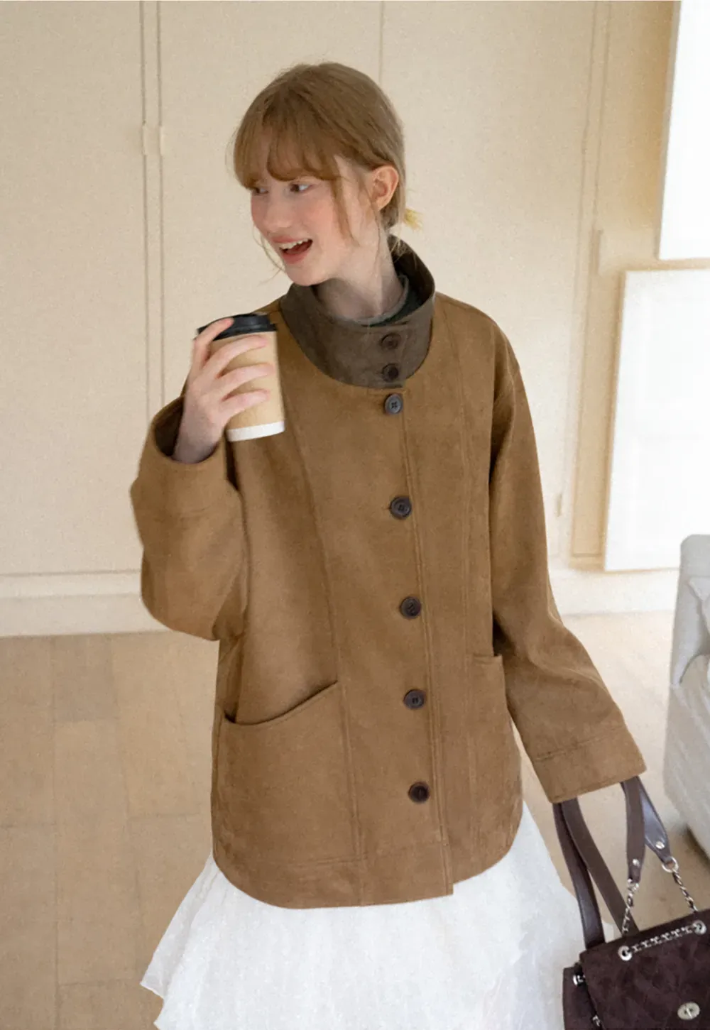 Suede Texture Oversized Short Jacket