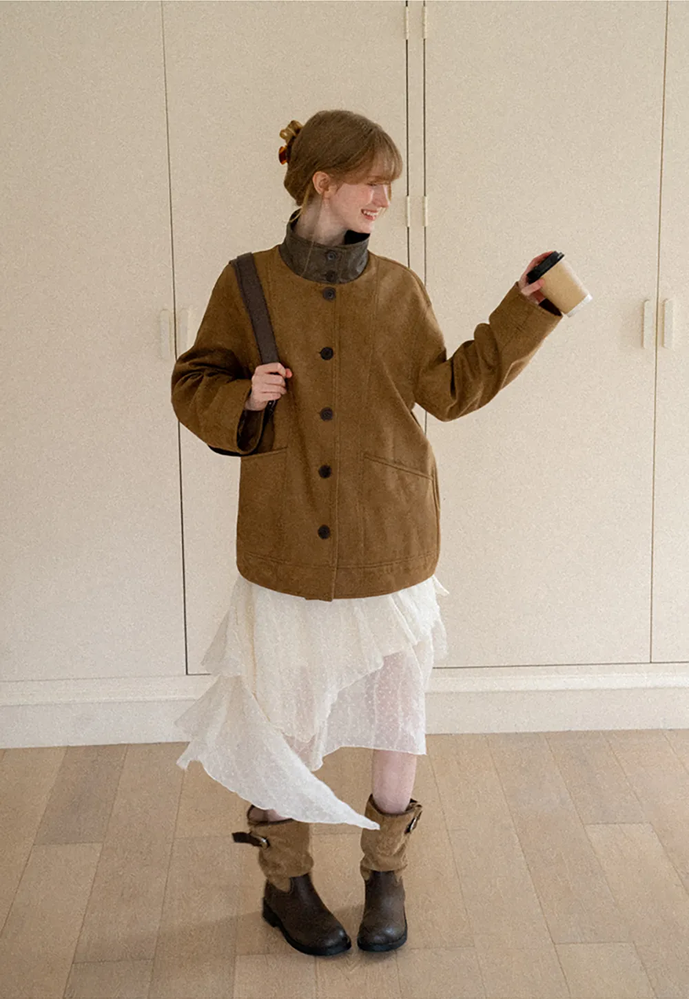 Suede Texture Oversized Short Jacket