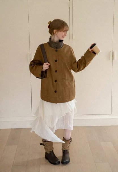 Suede Texture Oversized Short Jacket
