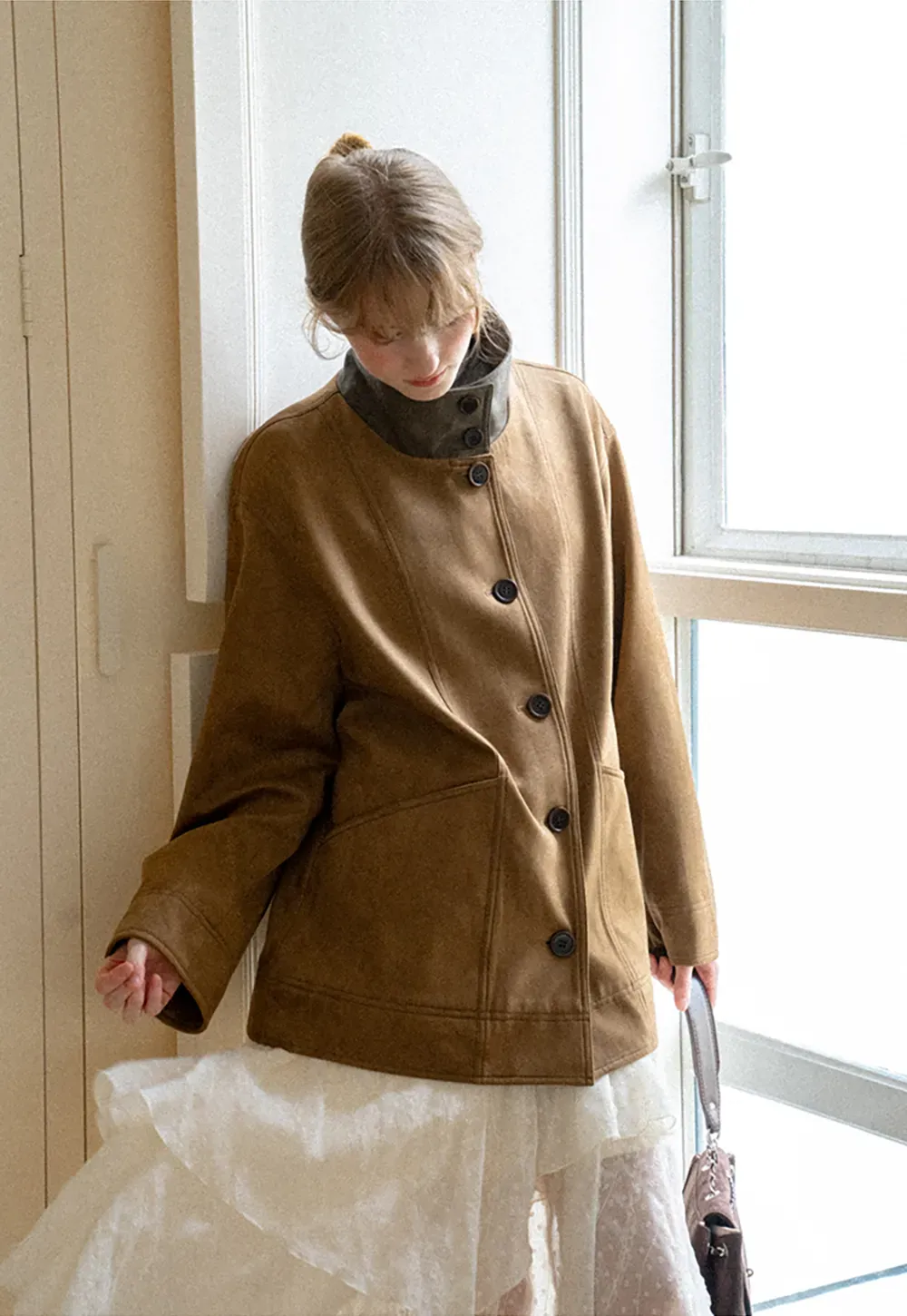 Suede Texture Oversized Short Jacket