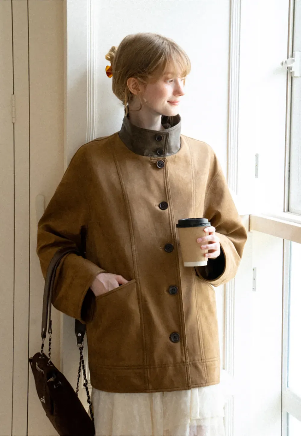 Suede Texture Oversized Short Jacket