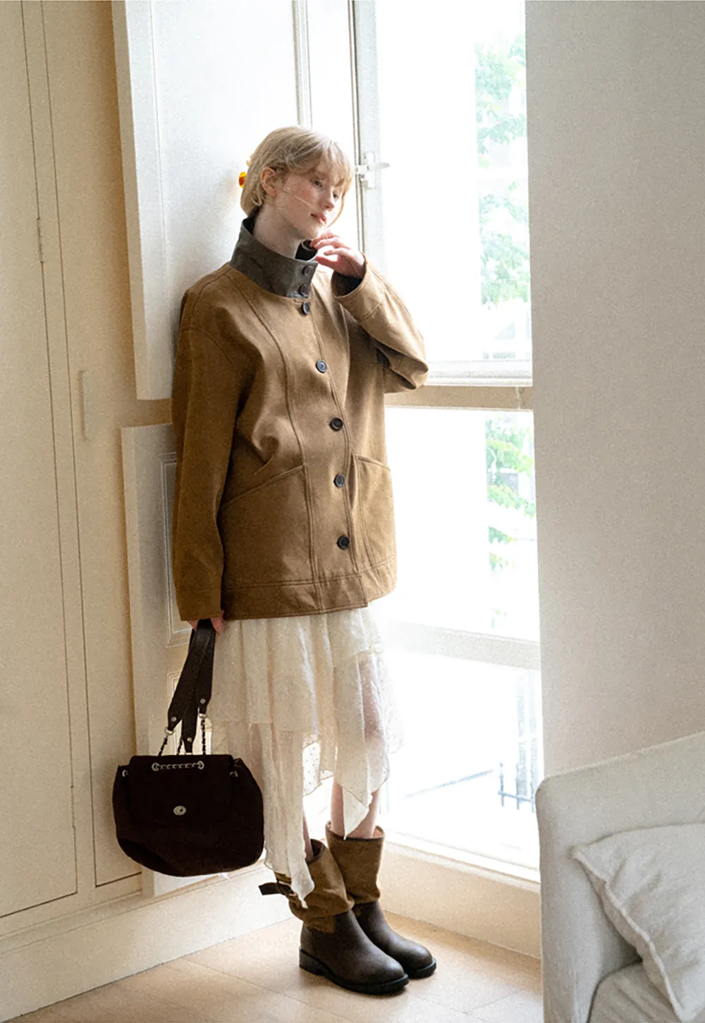 Suede Texture Oversized Short Jacket