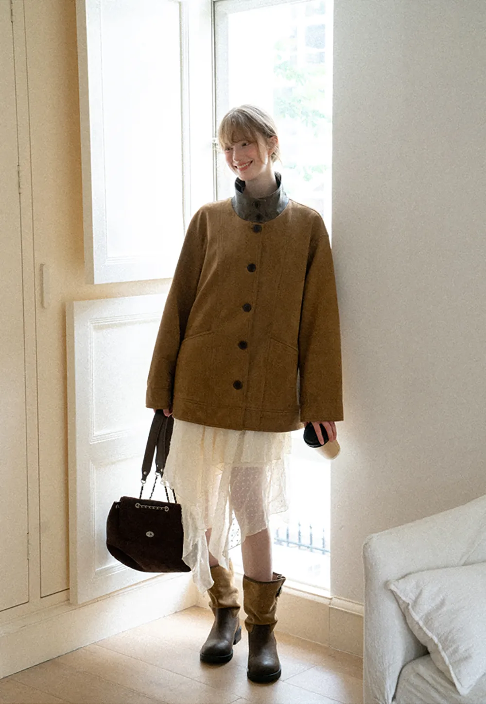 Suede Texture Oversized Short Jacket