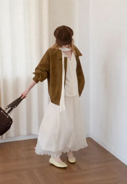 Suede Texture Oversized Short Jacket