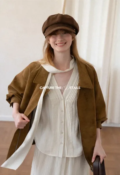 Suede Texture Oversized Short Jacket